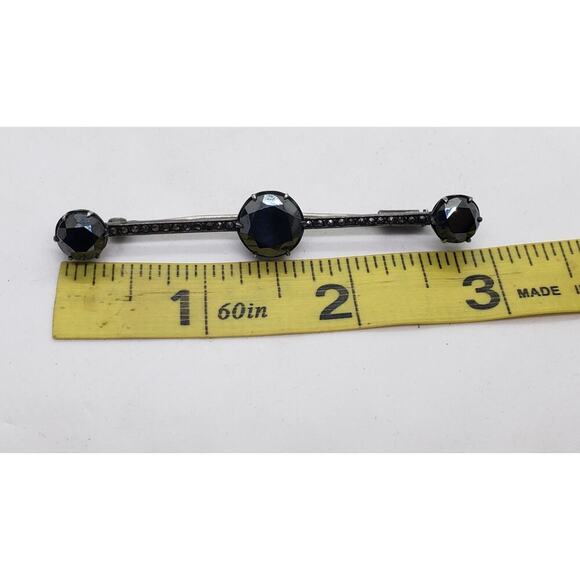 Antique Victorian Bar Brooch Sterling Silver Marcasite Spinel Trombone Clasp Vtg - Picture 9 of 10